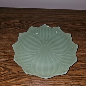 Vintage Fire King Green Leaf-Shaped Plate